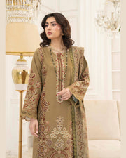 Mahveen by Johra Luxury Winter Embroidered Peach Leather Suit with Wool Shawl