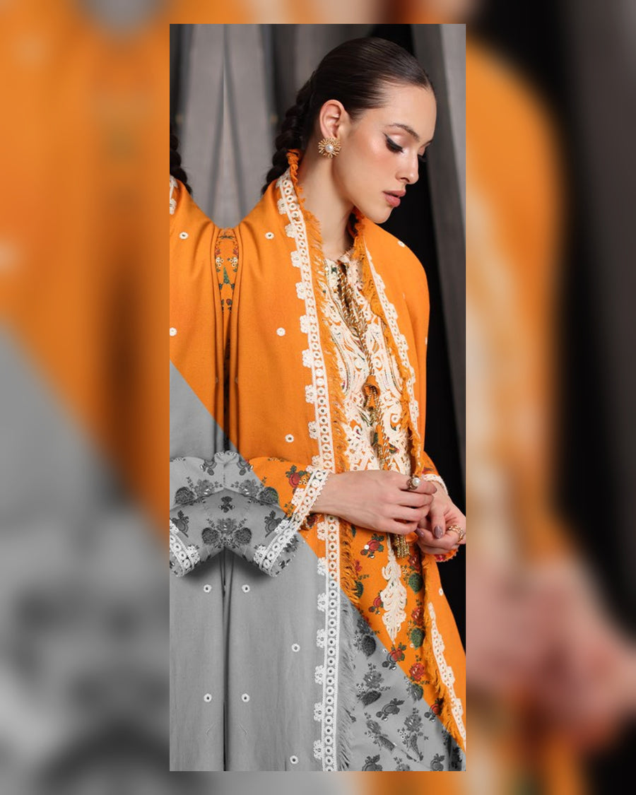 Gul Ahmed Embroidered Printed Karandi 3 Piece Suit with Embroidered Dupatta