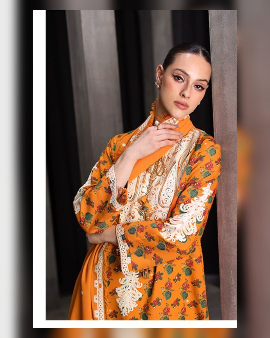 Gul Ahmed Embroidered Printed Karandi 3 Piece Suit with Embroidered Dupatta