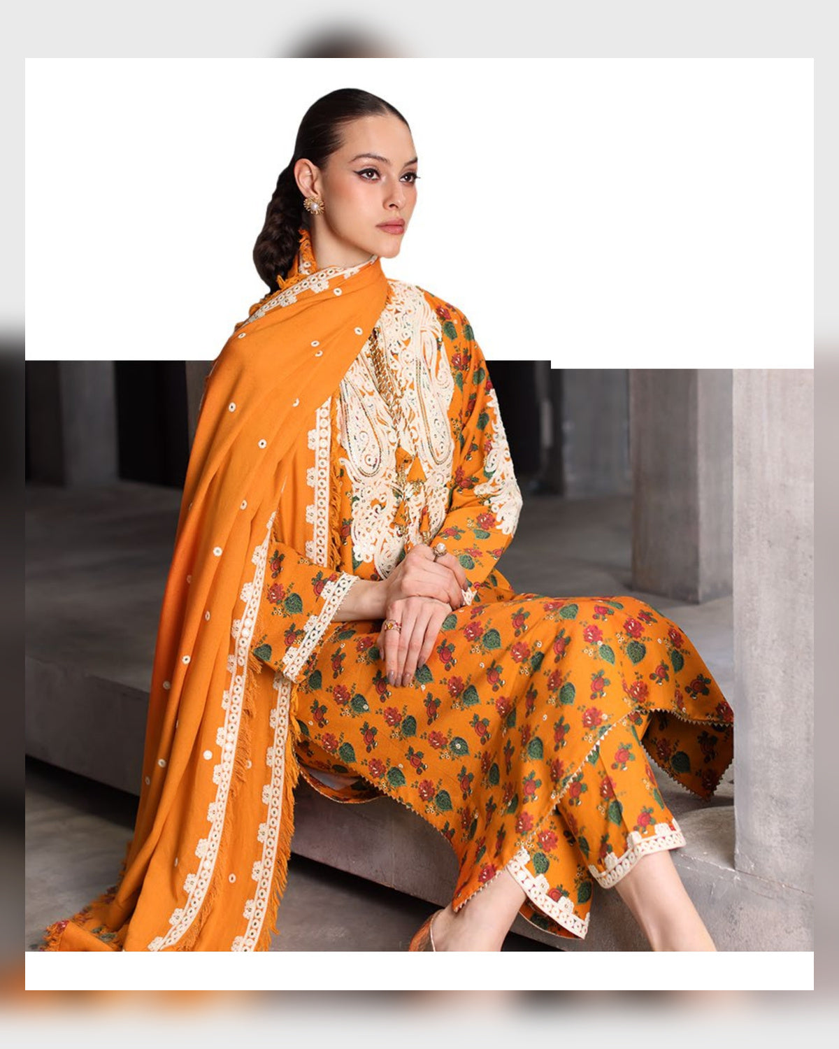 Gul Ahmed Embroidered Printed Karandi 3 Piece Suit with Embroidered Dupatta