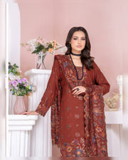 Riaz Arts Kamyar Luxury Winter Embroidered Wool Touch Peach Suit