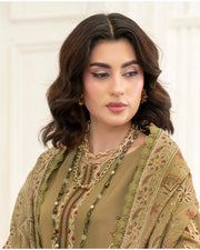 Mahveen by Johra Luxury Winter Embroidered Peach Leather Suit with Wool Shawl
