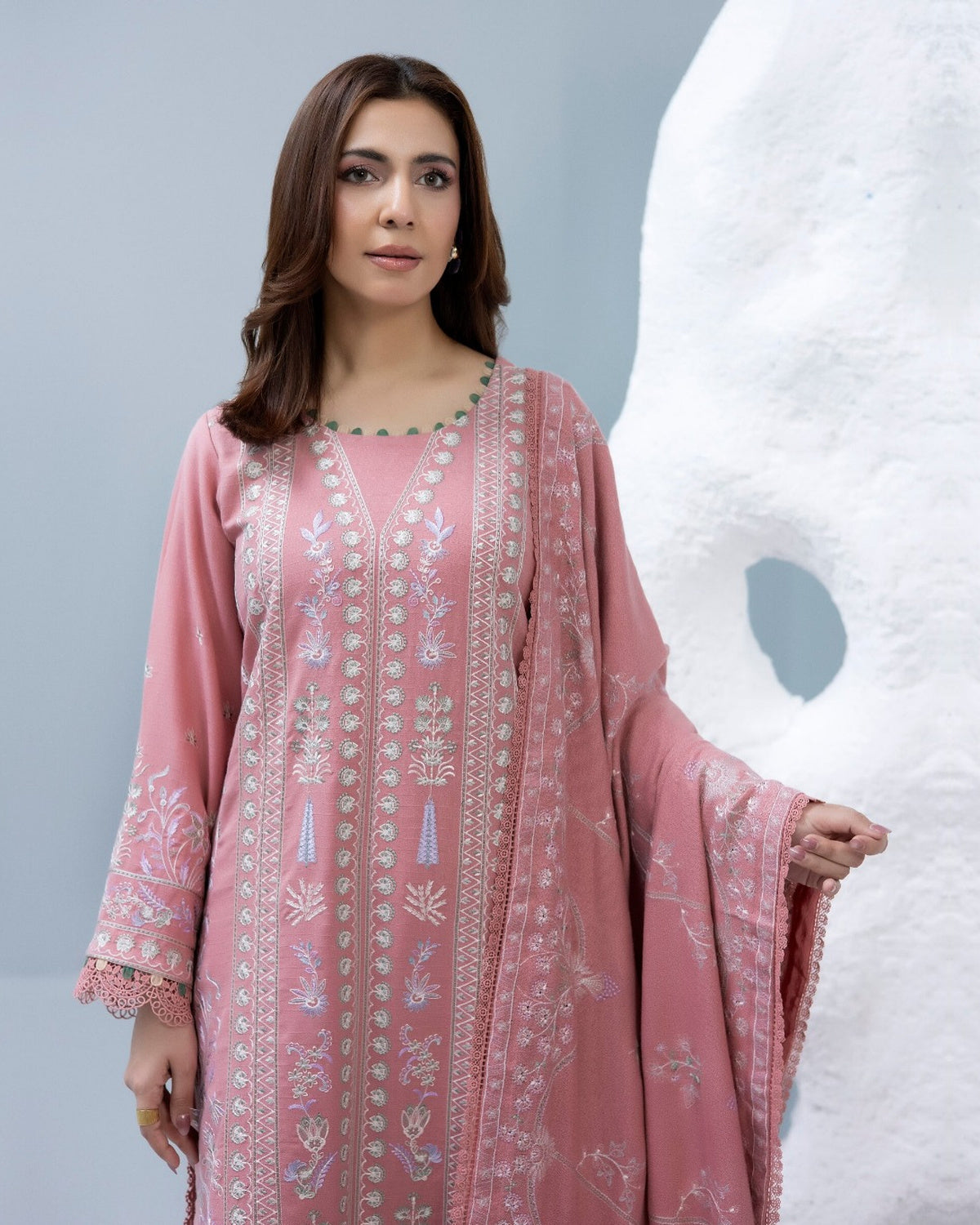 Zarnish by Johra Luxury Embroidered Winter Suit with Embroidered Wool Shawl