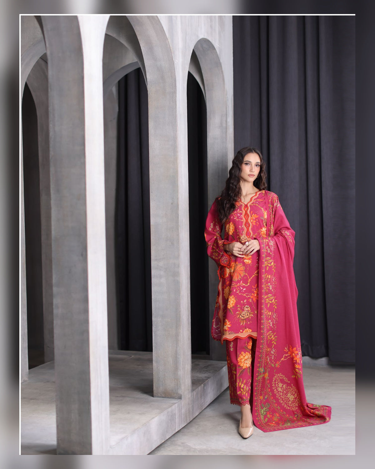 Gul Ahmed Printed Karandi 3 Piece Unstitched Suit