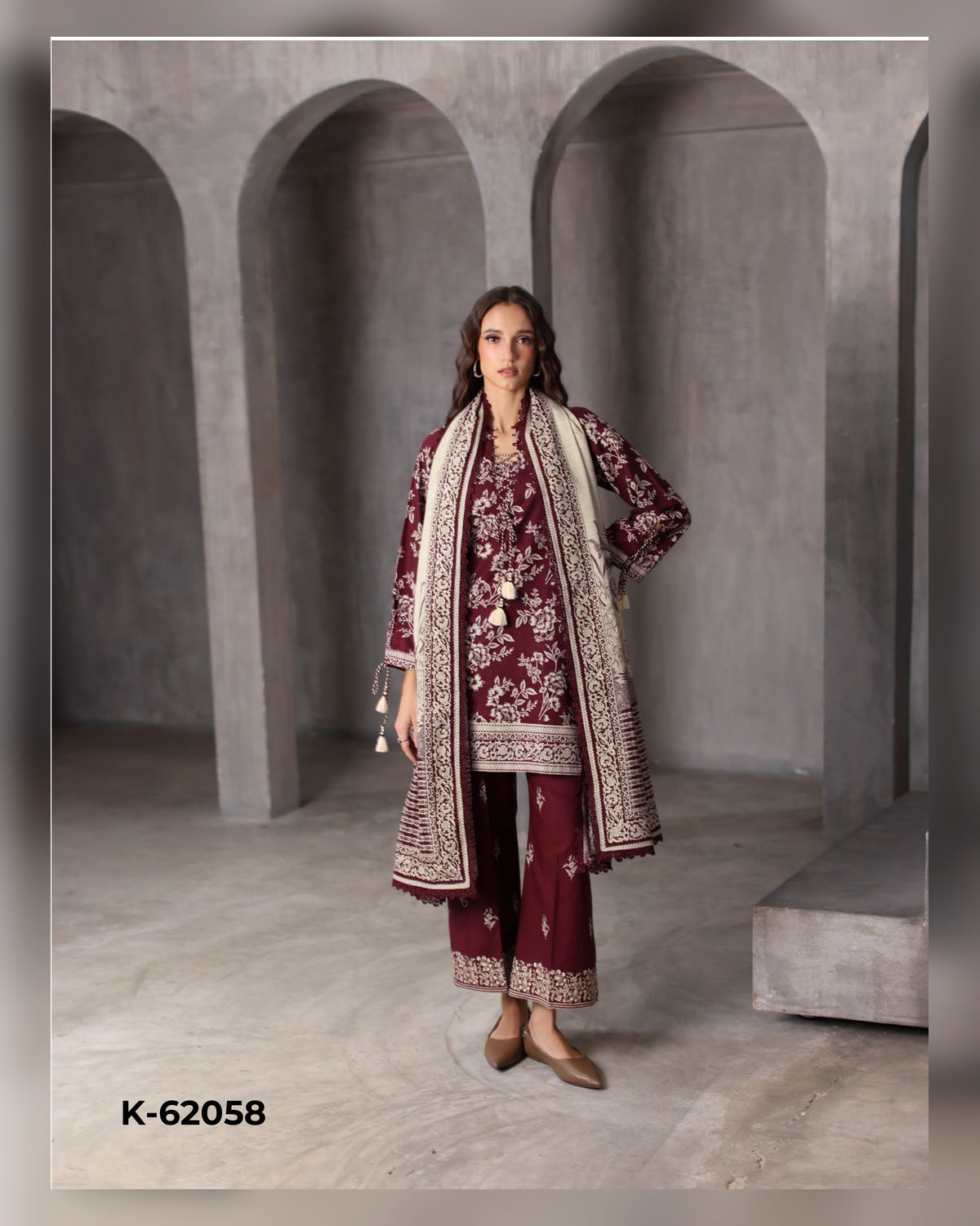 Gul Ahmed Printed Khaddar 3 Piece Suit with Embroidered Trouser