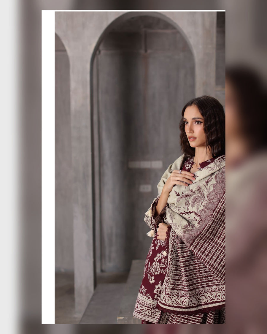 Gul Ahmed Printed Khaddar 3 Piece Suit with Embroidered Trouser