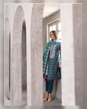 Gul Ahmed Printed Khaddar 3 Piece Suit with Embroidered Organza Neckline