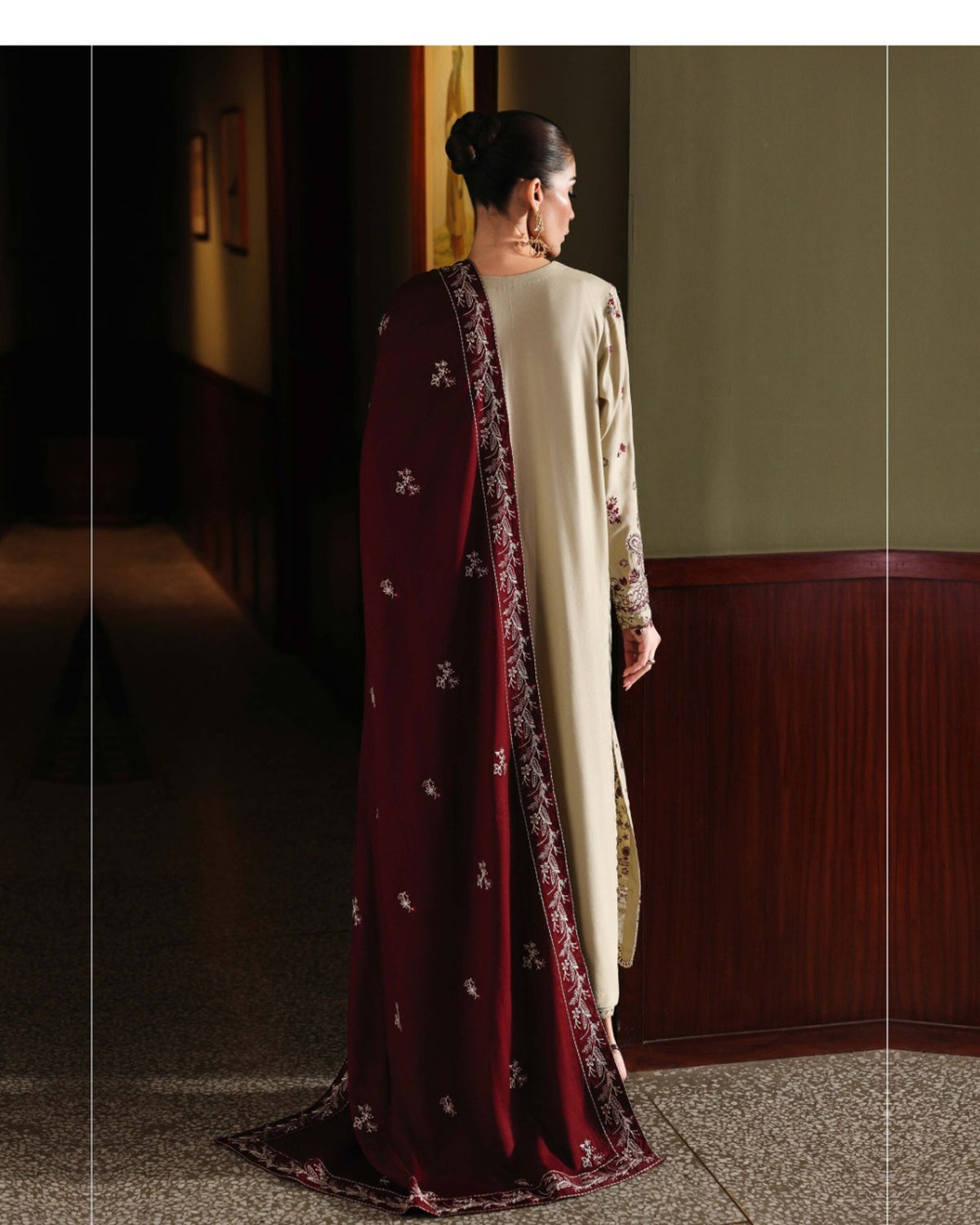 Riaz Arts Exclusive by Nurèh Embroidered Marina Suit with Embroidered Wool Shawl