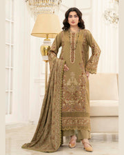 Mahveen by Johra Luxury Winter Embroidered Peach Leather Suit with Wool Shawl
