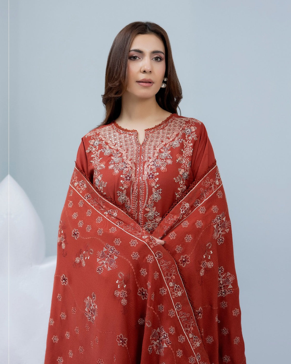 Zarnish by Johra Luxury Embroidered Winter Suit with Embroidered Wool Shawl