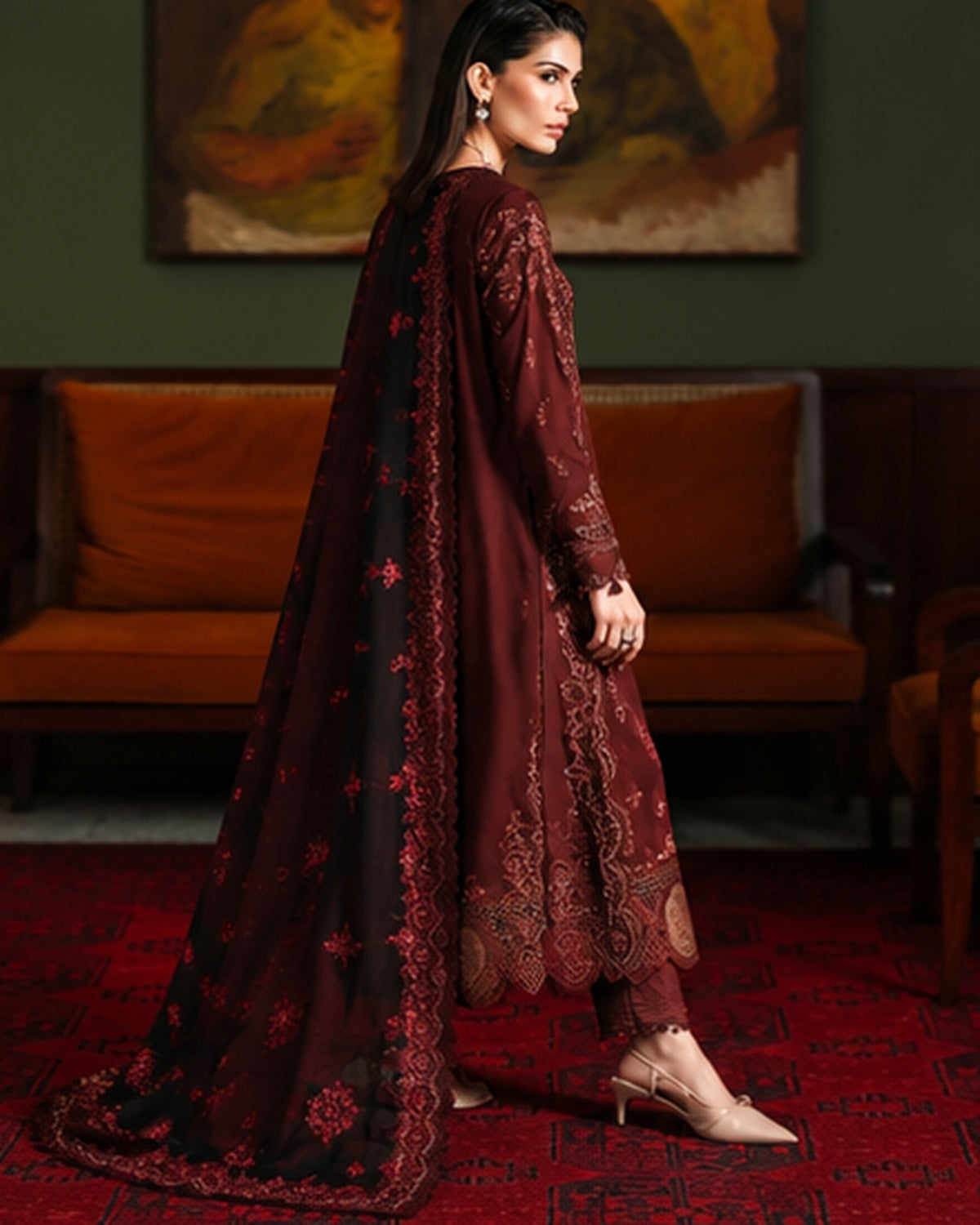 Riaz Arts Exclusive by Nurèh Embroidered Marina Suit with Embroidered Wool Shawl