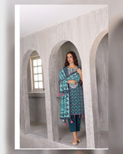 Gul Ahmed Printed Khaddar 3 Piece Suit with Embroidered Organza Neckline