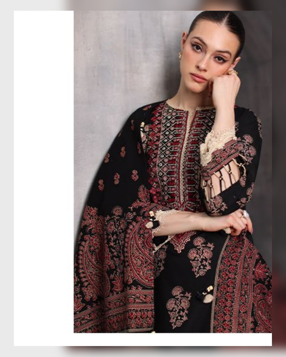 Gul Ahmed Printed Khaddar 3 Piece Suit with Embroidered Organza Neckline
