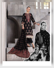 Gul Ahmed Printed Khaddar 3 Piece Suit with Embroidered Organza Neckline