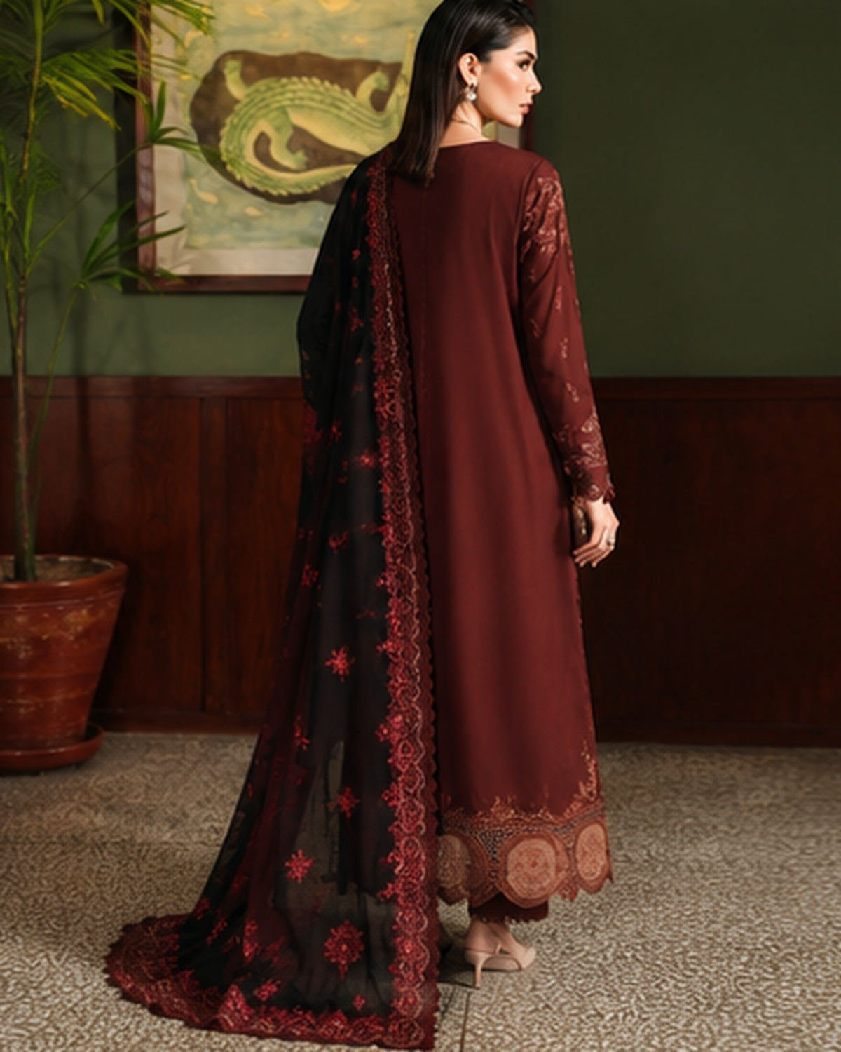 Riaz Arts Exclusive by Nurèh Embroidered Marina Suit with Embroidered Wool Shawl
