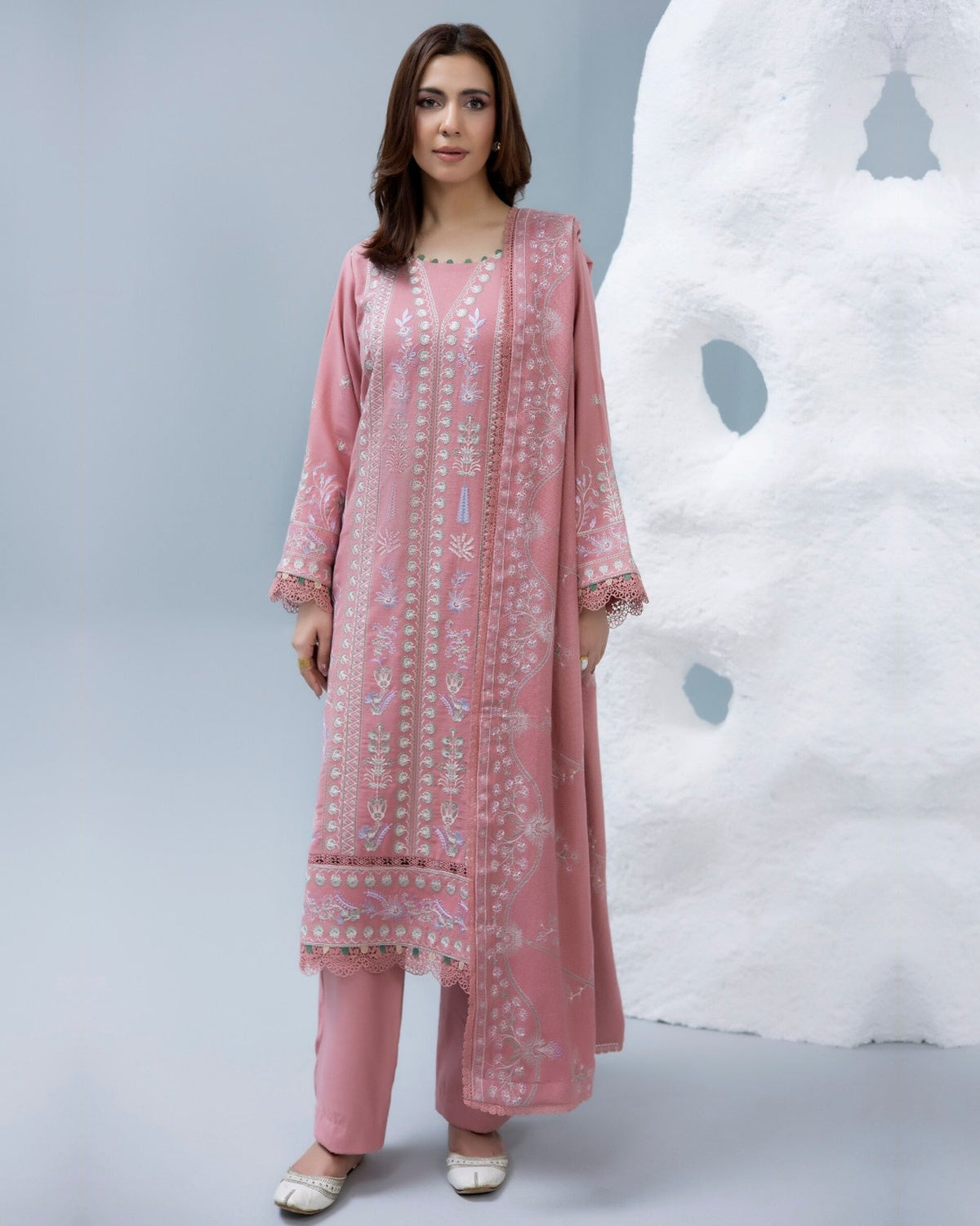Zarnish by Johra Luxury Embroidered Winter Suit with Embroidered Wool Shawl