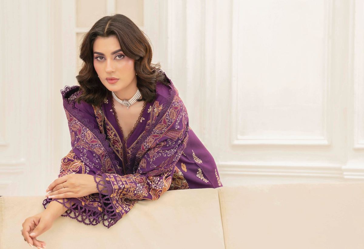 Mahveen by Johra Luxury Winter Embroidered Peach Leather Suit with Wool Shawl