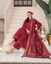 Riaz Arts Deedar Wool Touch Peach Suit with Banarsi Jacquard Wool Shawl