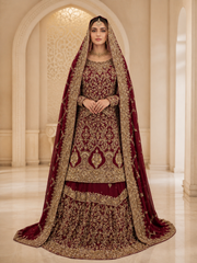Regal Maroon Silk Bridal Farshi Lehenga with Heavy Handmade Kora Dabka Work