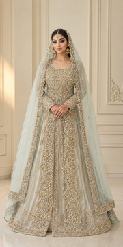 Light Mint Green Open-Style Cora Dabka Wedding Maxi – Ready to Wear