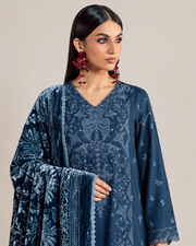 Riaz Arts Exclusive by Daria Embroidered Leather Peach Suit with Velvet Palachi Shawl