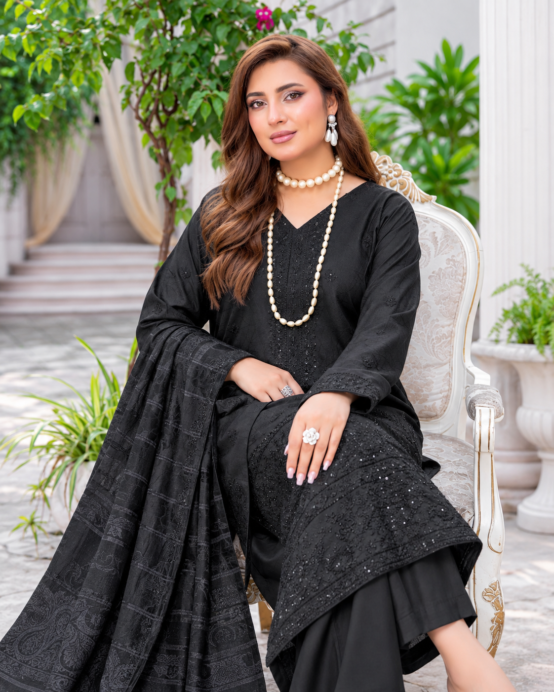 Riaz Arts Musfirah Luxury Winter Embroidered Wool Touch Peach Suit