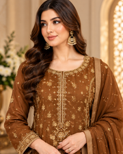 Mocha Brown Handworked 3-Piece Ready to Wear Formal Suit