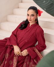 Riaz Arts Deedar Wool Touch Peach Suit with Banarsi Jacquard Wool Shawl