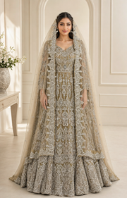 Champagne Taupe Cora Dabka Tail Maxi Dress for Wedding – Ready to Wear