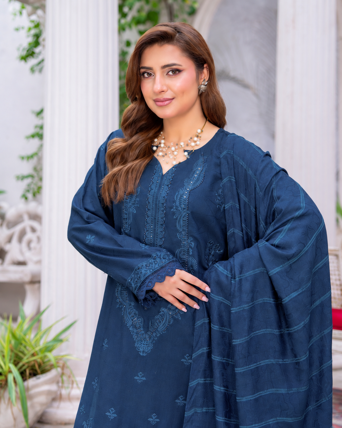 Riaz Arts Musfirah Luxury Winter Embroidered Wool Touch Peach Suit