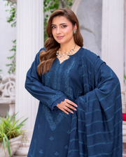 Riaz Arts Musfirah Luxury Winter Embroidered Wool Touch Peach Suit