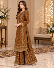 Mocha Brown Handworked 3-Piece Ready to Wear Formal Suit