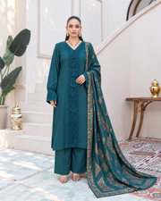Riaz Arts Deedar Wool Touch Peach Suit with Banarsi Jacquard Wool Shawl