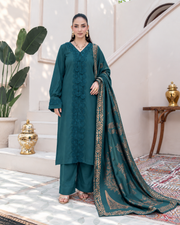 Riaz Arts Deedar Wool Touch Peach Suit with Banarsi Jacquard Wool Shawl