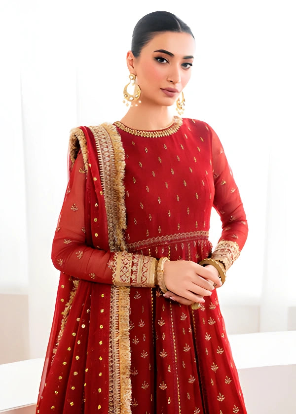Embroidered Chiffon 3-Piece Suit with Organza Border & Chiffon Dupatta