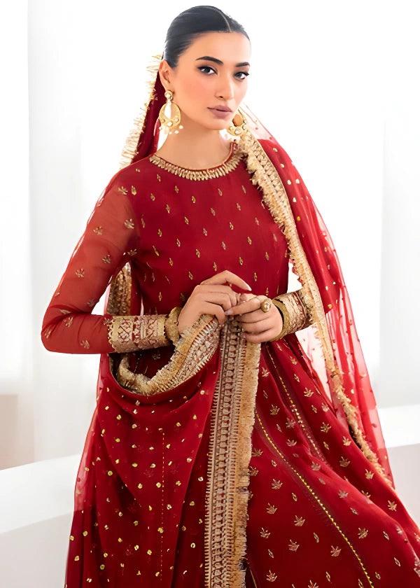 Embroidered Chiffon 3-Piece Suit with Organza Border & Chiffon Dupatta